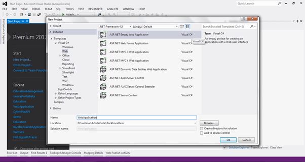 Create empty web application
